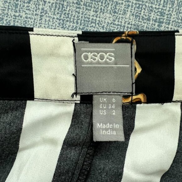 ASOS Black White Stripe Gold Chain Wrap Midi Long Skirt Size 2 - Picture 12 of 13
